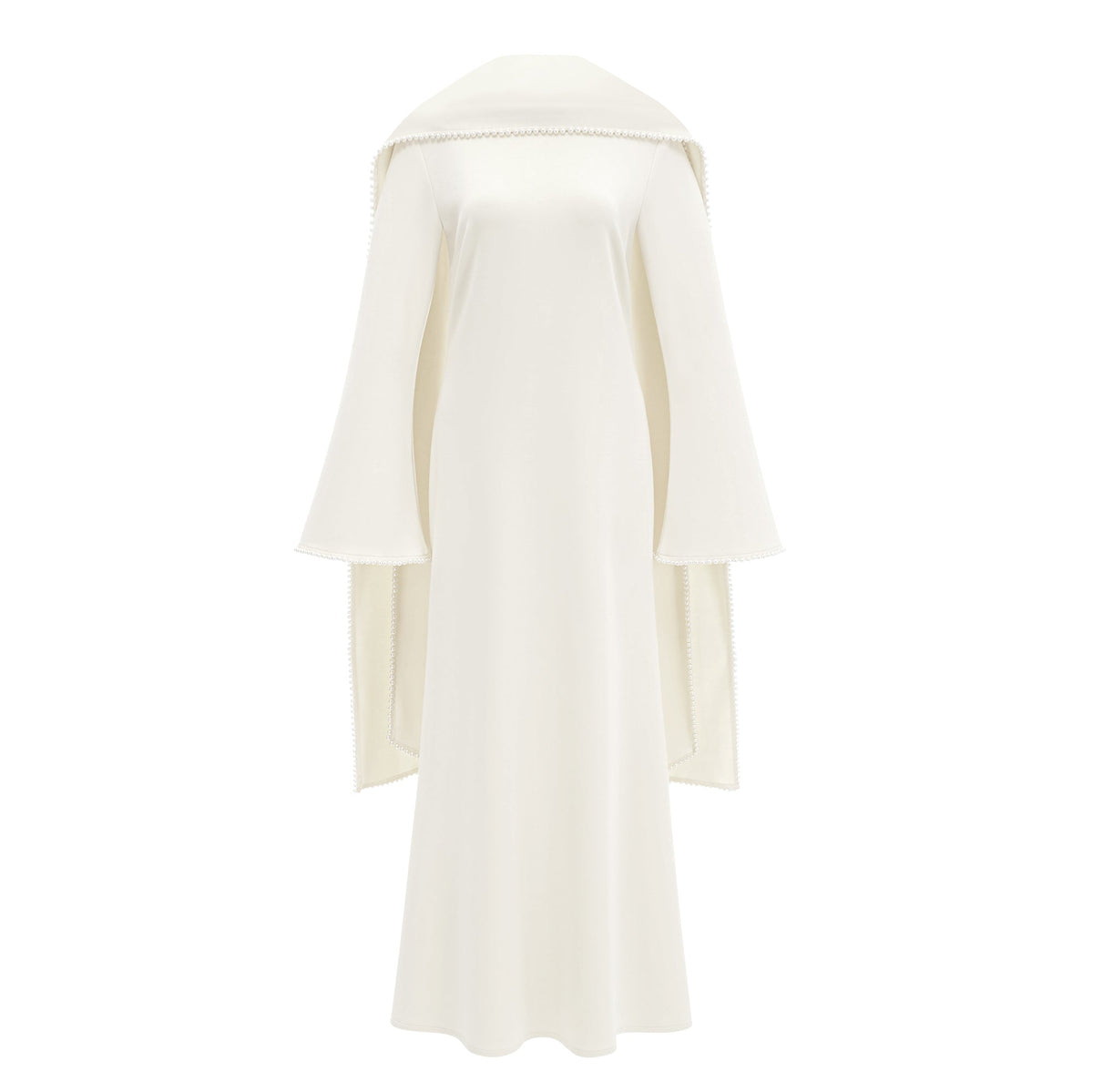 Uranie White Pearl Trim Shawl Detail Maxi Dress
