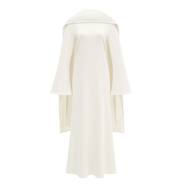 Uranie White Pearl Trim Shawl Detail Maxi Dress