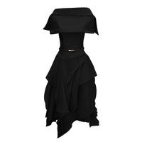 Vilhelmiina Black Asymmetrical Shawl & Tulle Panel Dress Set