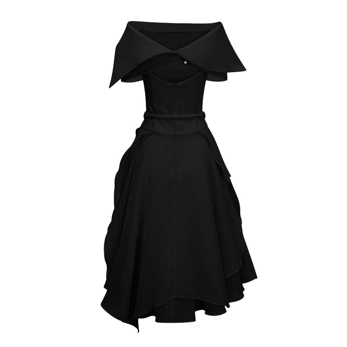 Vilhelmiina Black Asymmetrical Shawl & Tulle Panel Dress Set