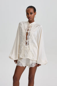 Ampary Satin Lace Oriental Two-Piece Short Set