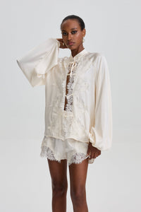 Ampary Satin Lace Oriental Two-Piece Short Set
