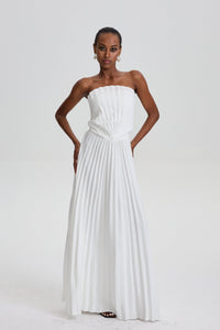 Hohipera White Shell Pleated Maxi Dress