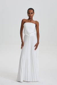 Hohipera White Shell Pleated Maxi Dress