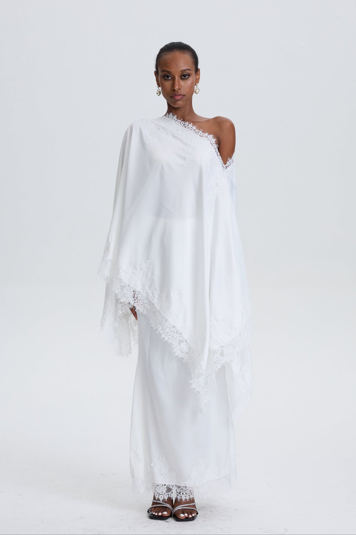 Inken Cream Cape & Skirt Set with Lace Trim