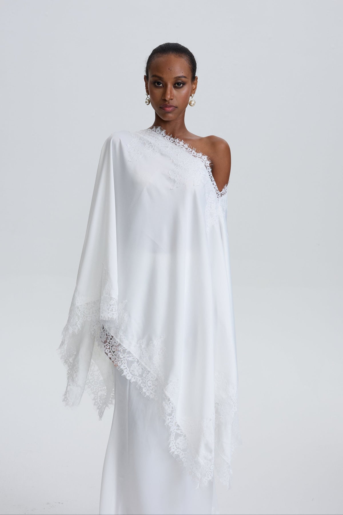 Inken Cream Cape & Skirt Set with Lace Trim
