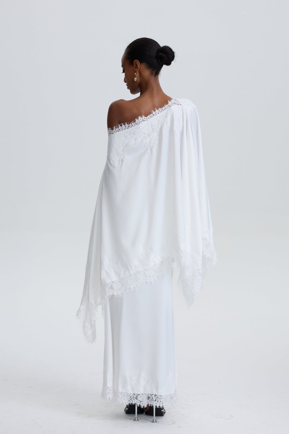 Inken Cream Cape & Skirt Set with Lace Trim