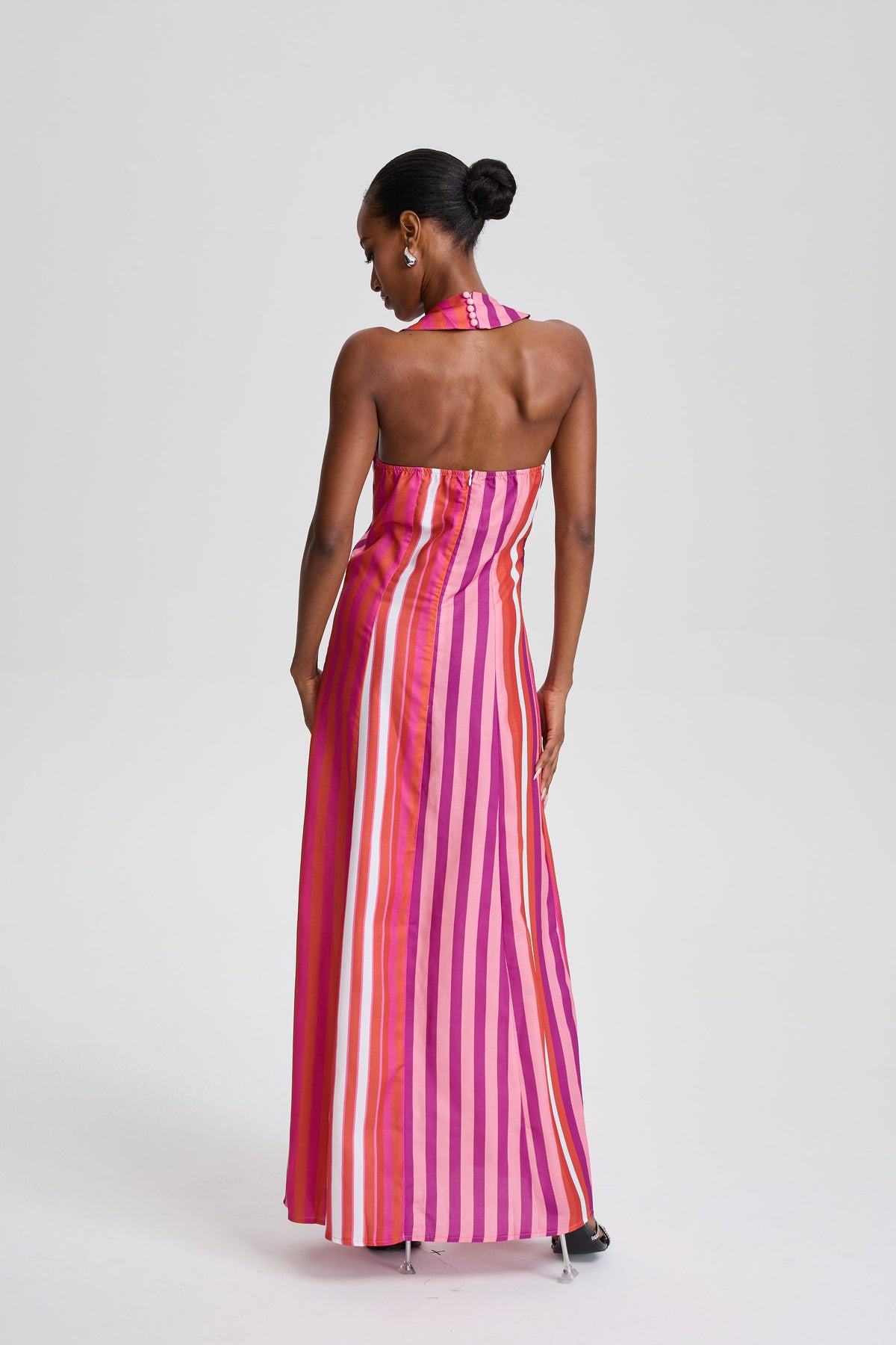 Brigitte Striped Cross Halter Maxi Dress