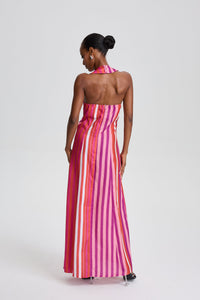 Brigitte Striped Cross Halter Maxi Dress