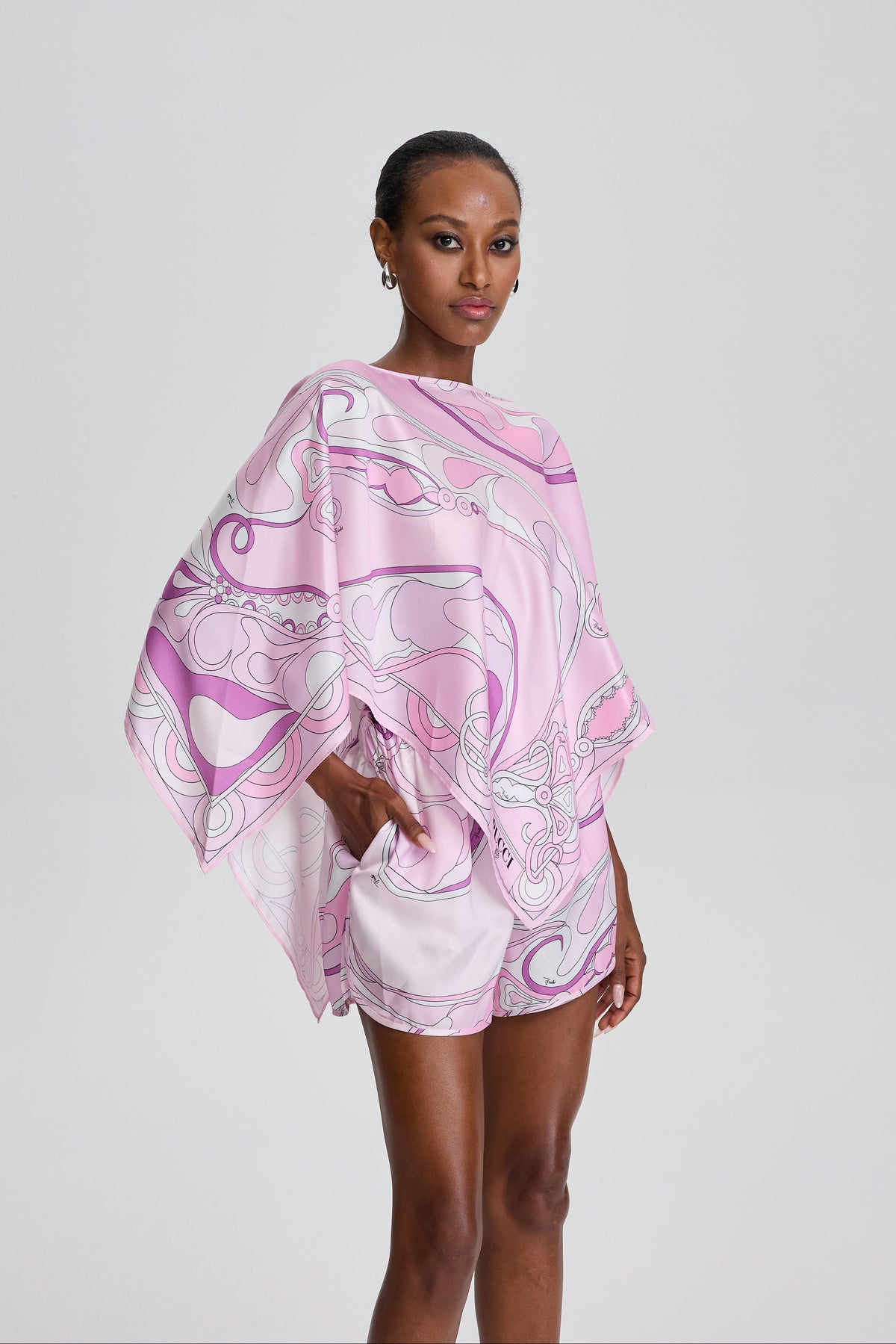 Gaëlle Abstract Swirl Print Silk-twill Set