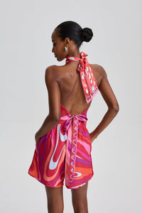 Livia Retro Abstract Print Halter Top & Pocket Short Set