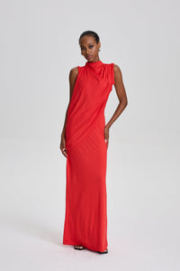 Zylah Vibrant Sleeveless Draped High Neck Maxi Dress