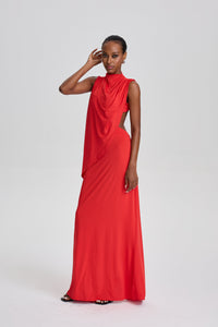 Zylah Vibrant Sleeveless Draped High Neck Maxi Dress