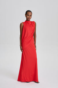 Zylah Vibrant Sleeveless Draped High Neck Maxi Dress