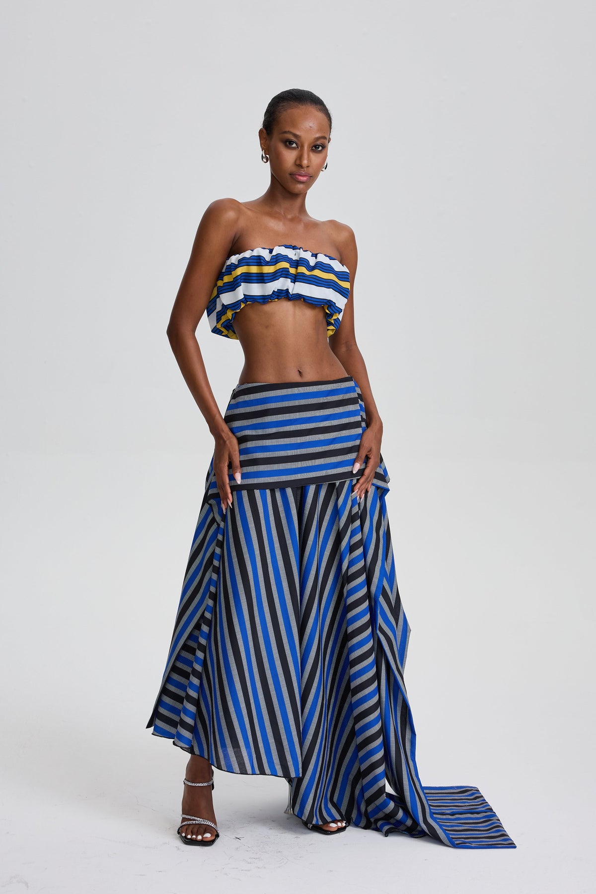 Bertille Stripe Ruch Skirt Set