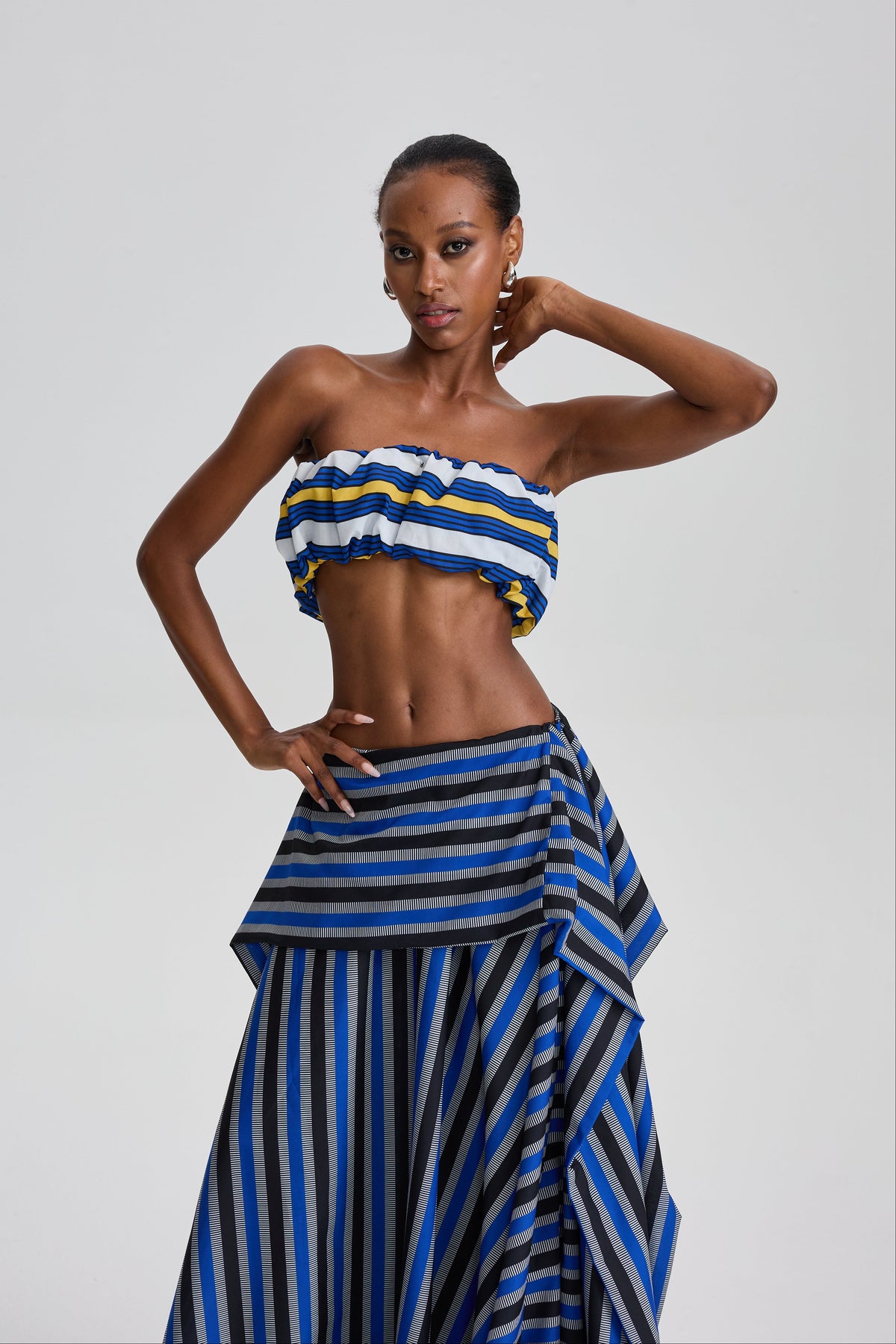 Bertille Stripe Ruch Skirt Set