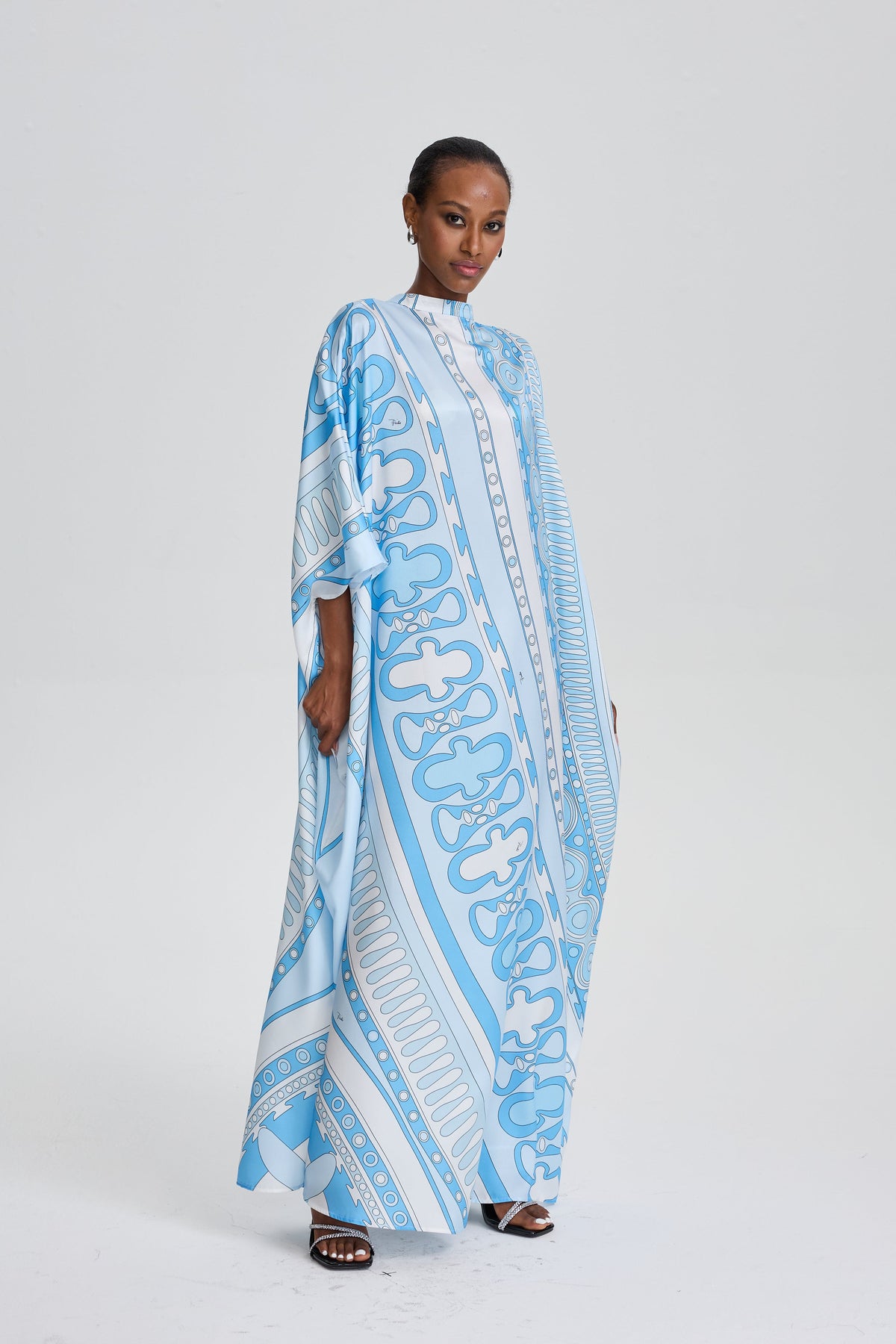 Quinn Retro Geometric Print Loose Batwing Sleeve Maxi Kaftan Dress