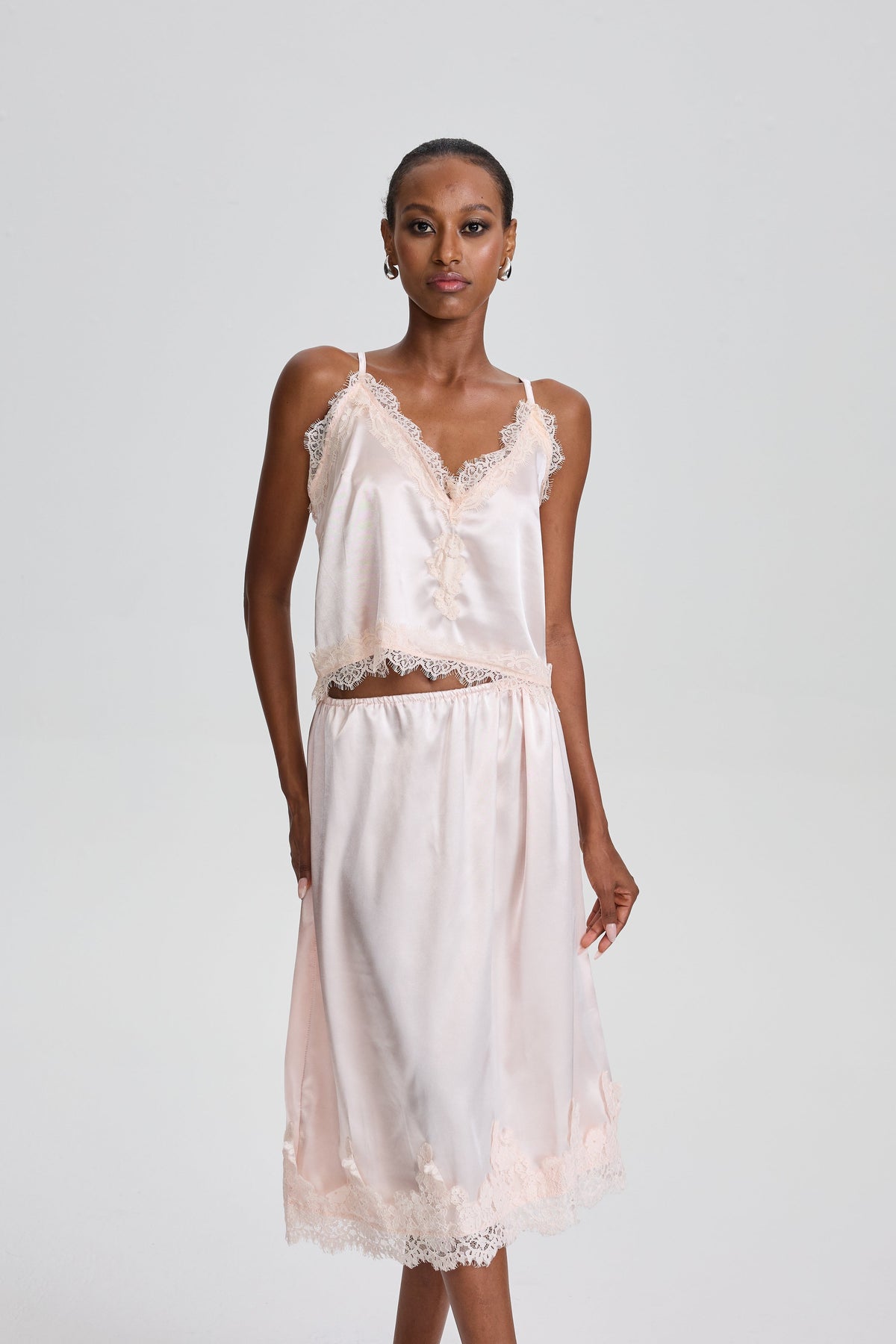 Belinda Floral Lace Trim Cami Midi Skirt Set
