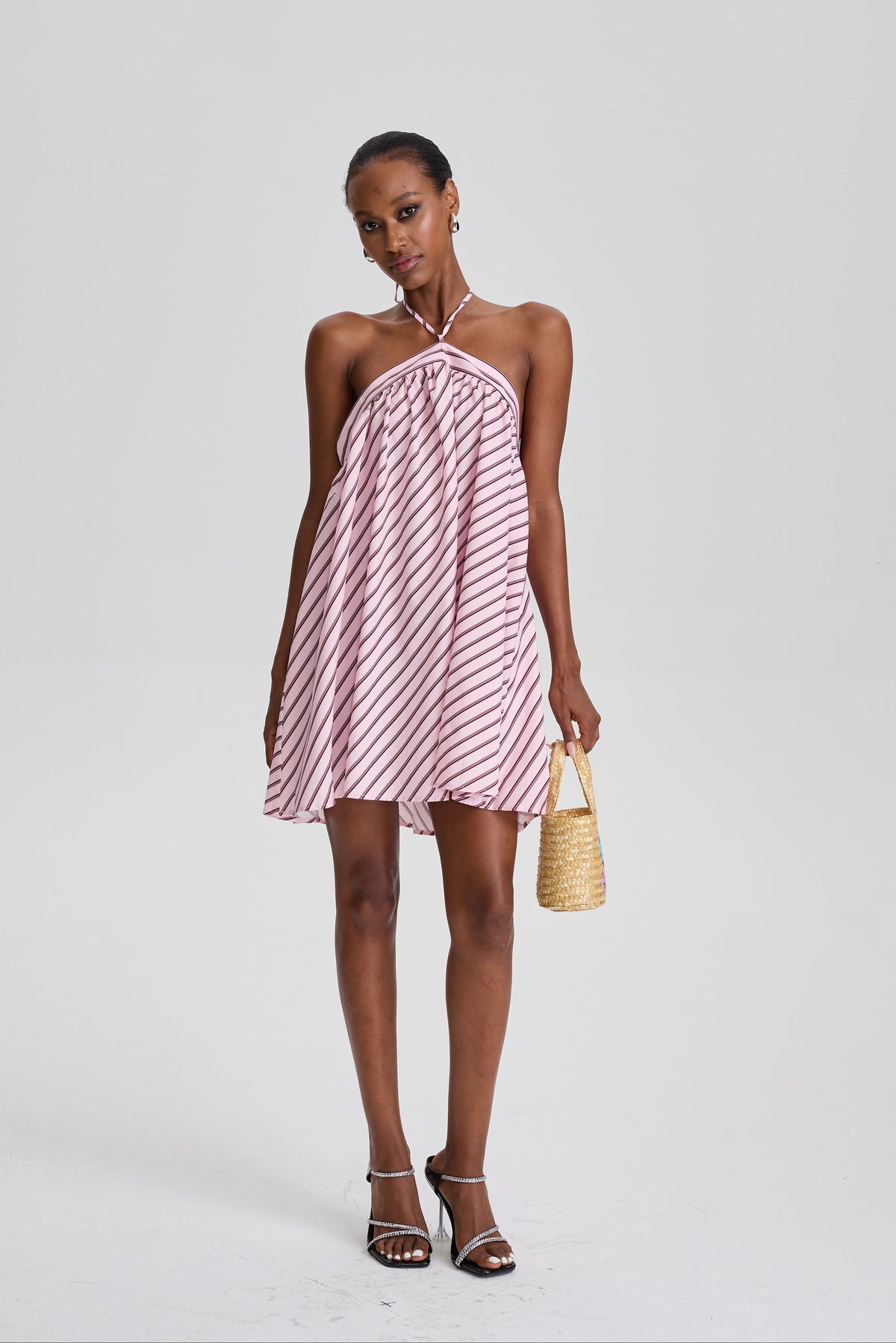 Averill Halter Neck Striped Mini Dress