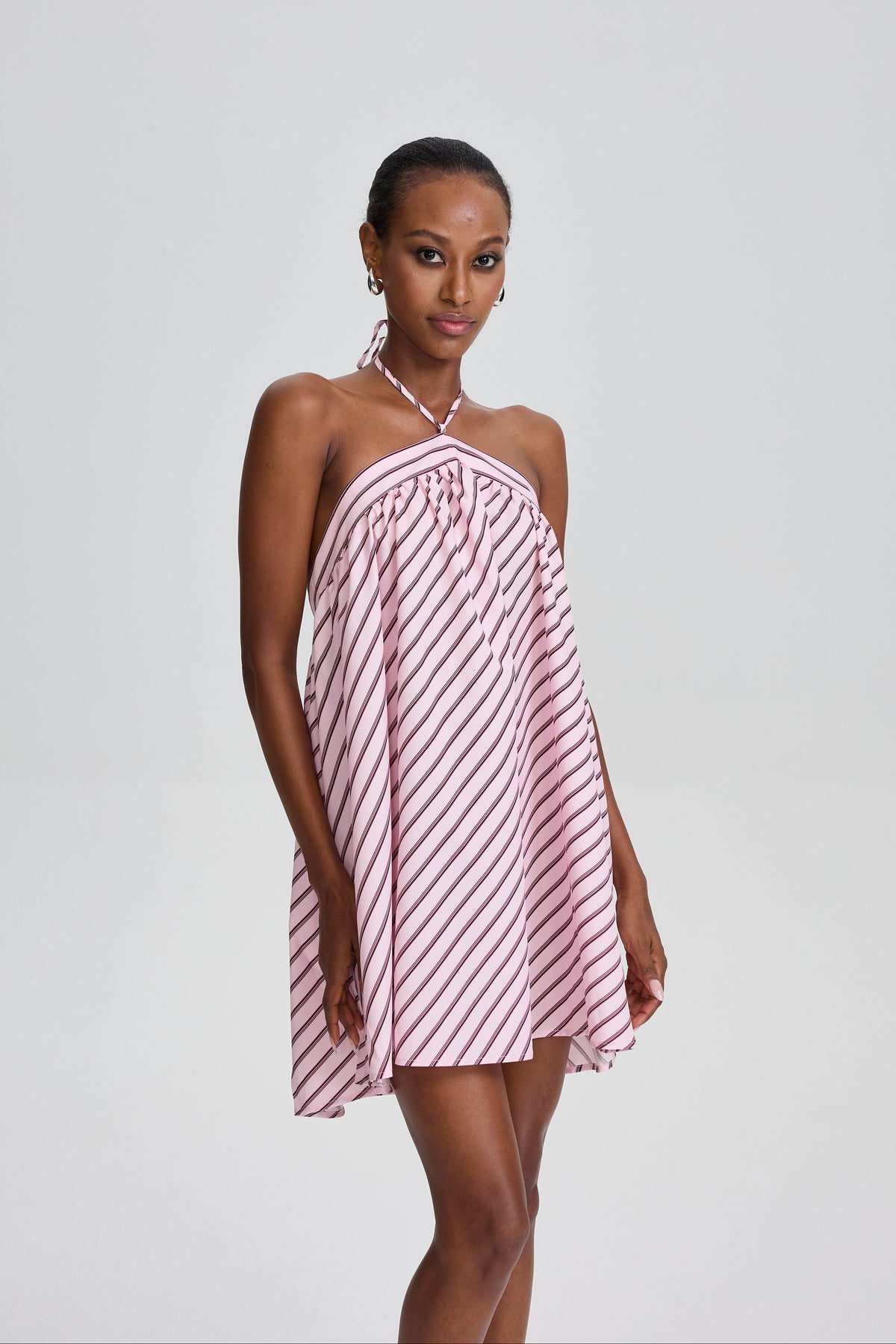 Averill Halter Neck Striped Mini Dress