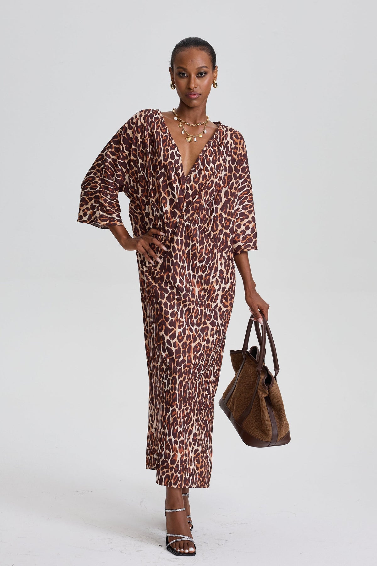 Adiel V-Neck Leopard Maxi Dress