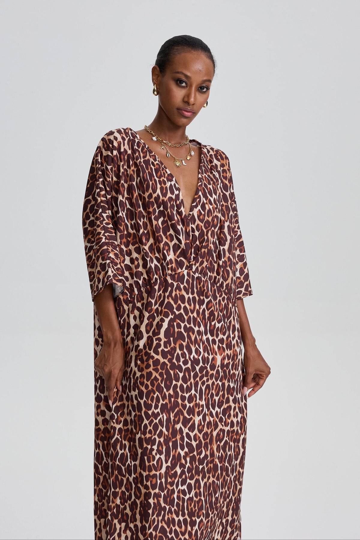 Adiel V-Neck Leopard Maxi Dress