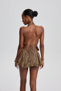 Malgorzata Leopard Print Halter Neck Sleeveless Short Skirt Set