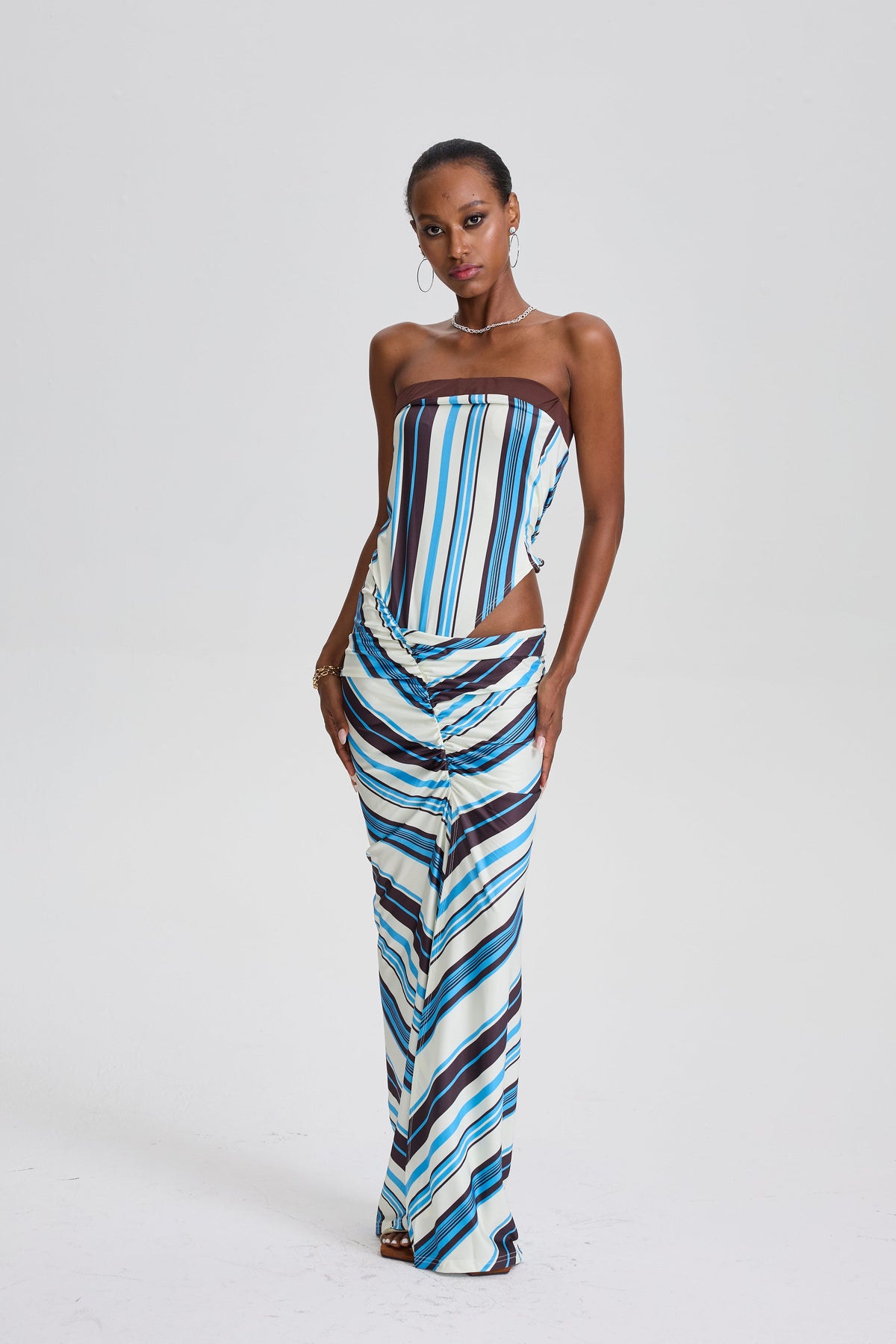 Margauxr Asymmetric Stripe Maxi Dress