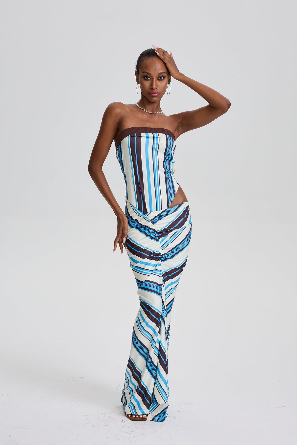 Margauxr Asymmetric Stripe Maxi Dress