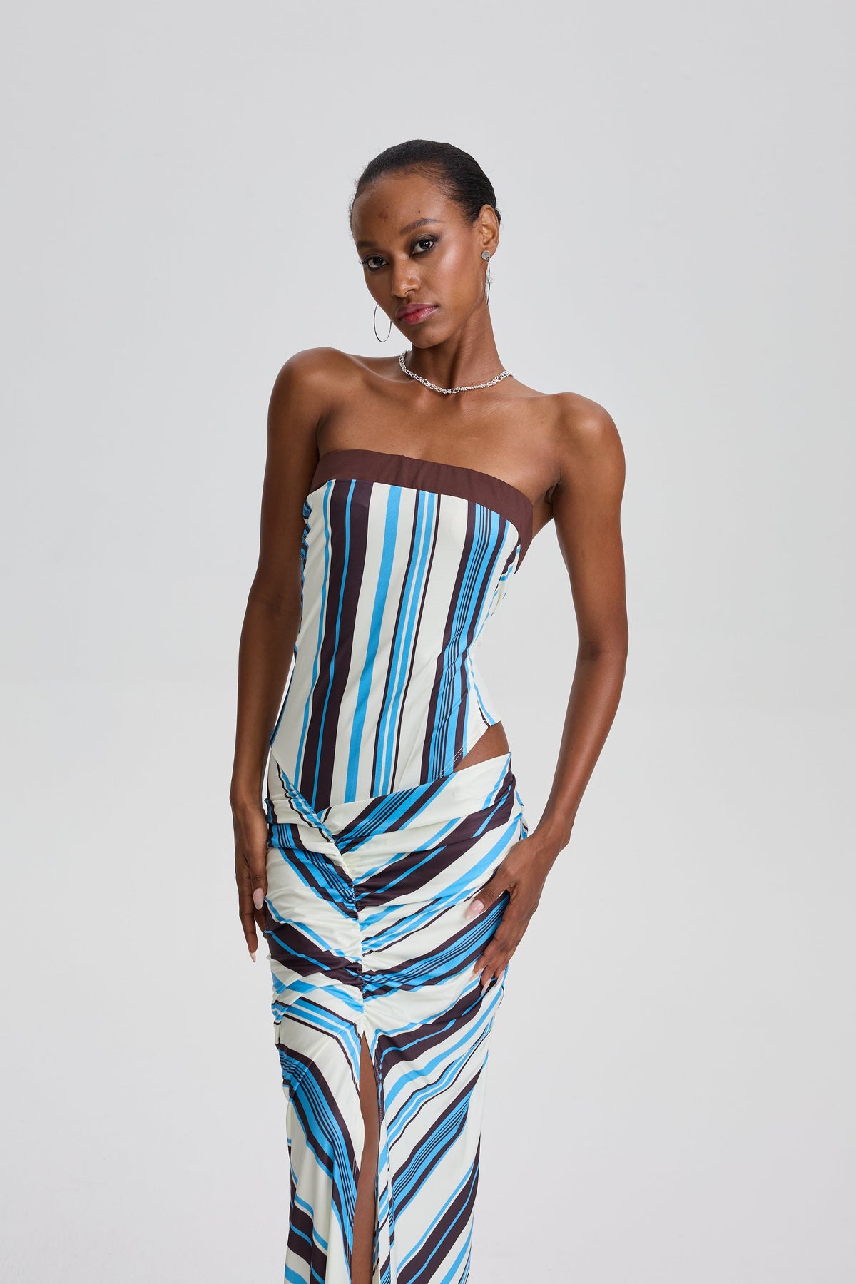 Margauxr Asymmetric Stripe Maxi Dress