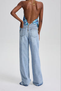 Ularsth Rhinestone Lace-Up Cutout Denim Pants