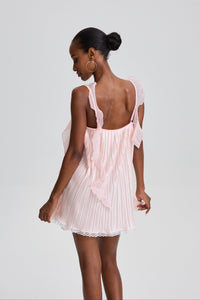 Rhema Pleated Ruffle Strap Lace Trim Slip Mini Dress