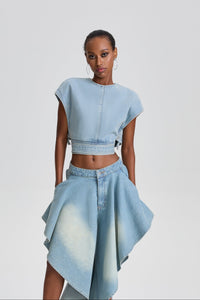 Edita Denim Crop Top& Irregular Asymmetrical Flare Skirt Set