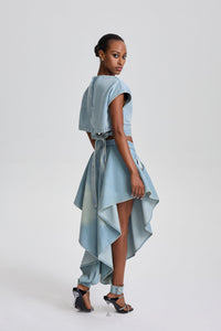 Edita Denim Crop Top& Irregular Asymmetrical Flare Skirt Set