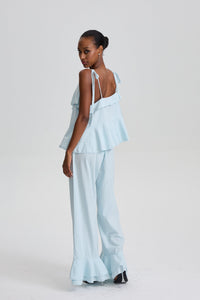 Cevher Ruffle Spaghetti Strap Top & Flared Pant Set