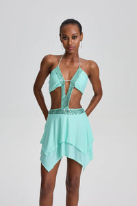 Massimo  Sequin Halter Cutout Ruffled Mini Dress