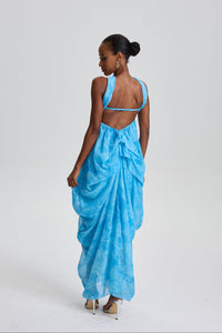 Iphigenia Floral Strapless Ruffled Maxi Dress with Star Rhinestone Deco