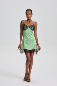 Sidonie Spaghetti Strap Mini Slip Dress with Contrast Lace Trim