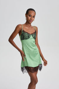 Sidonie Spaghetti Strap Mini Slip Dress with Contrast Lace Trim