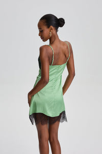 Sidonie Spaghetti Strap Mini Slip Dress with Contrast Lace Trim