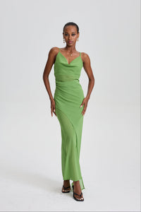 Eskender Cowl Neck Spaghetti Strap Maxi Dress