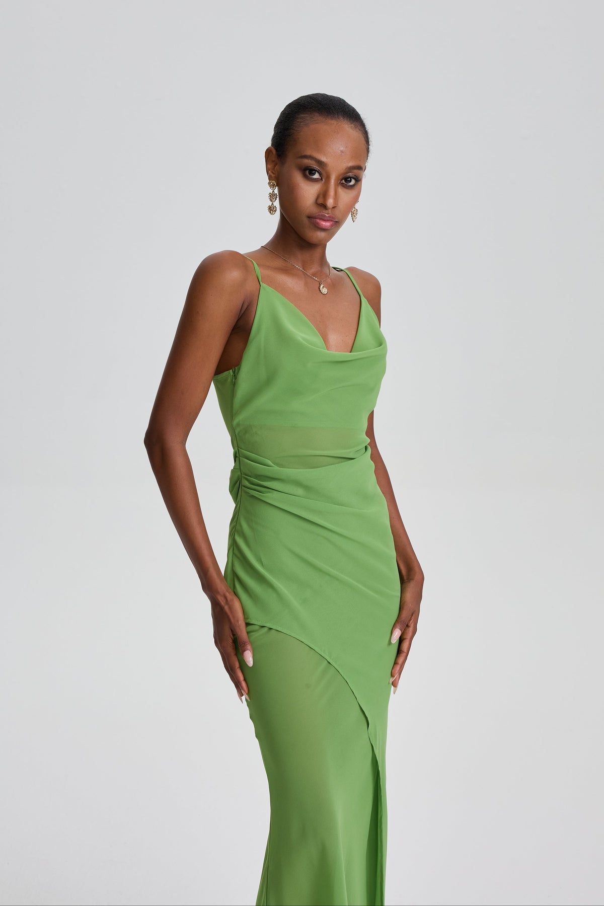 Eskender Cowl Neck Spaghetti Strap Maxi Dress