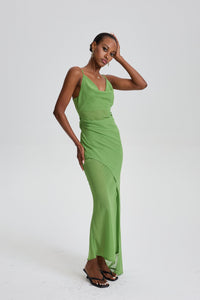 Eskender Cowl Neck Spaghetti Strap Maxi Dress