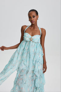 Damaris Floral Halter Maxi Dress with Starfish Ornament