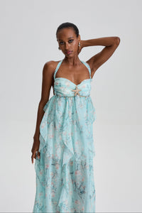 Damaris Floral Halter Maxi Dress with Starfish Ornament