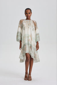 Siosi Bell Sleeve Print Ruffle Mini Dress