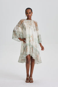 Siosi Bell Sleeve Print Ruffle Mini Dress