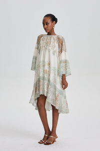 Siosi Bell Sleeve Print Ruffle Mini Dress