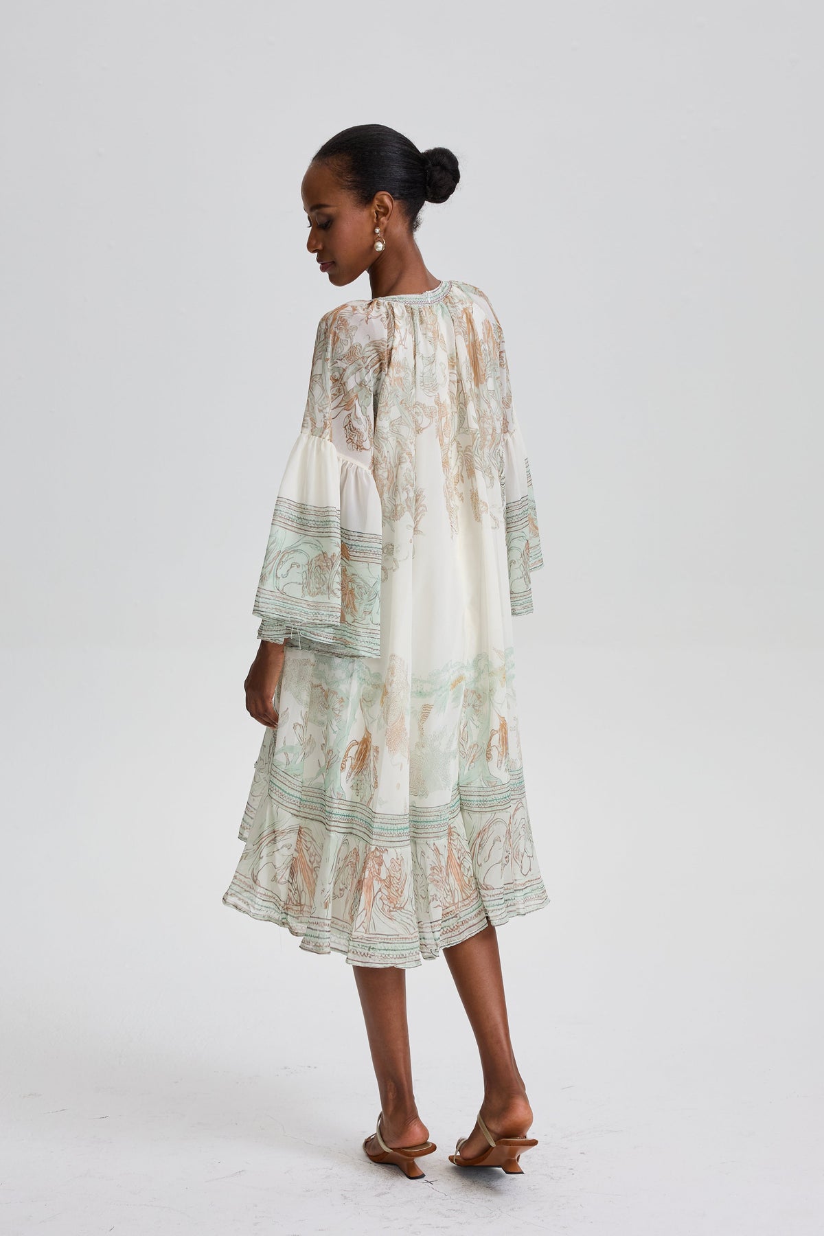 Siosi Bell Sleeve Print Ruffle Mini Dress