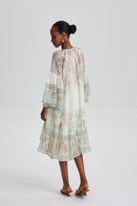 Siosi Bell Sleeve Print Ruffle Mini Dress